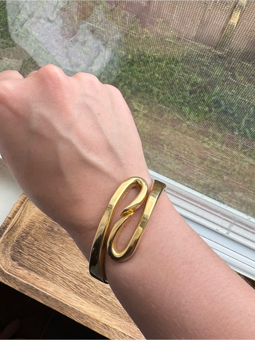 Gold Sculptural Swirl Open Cuff Bracelet for Women